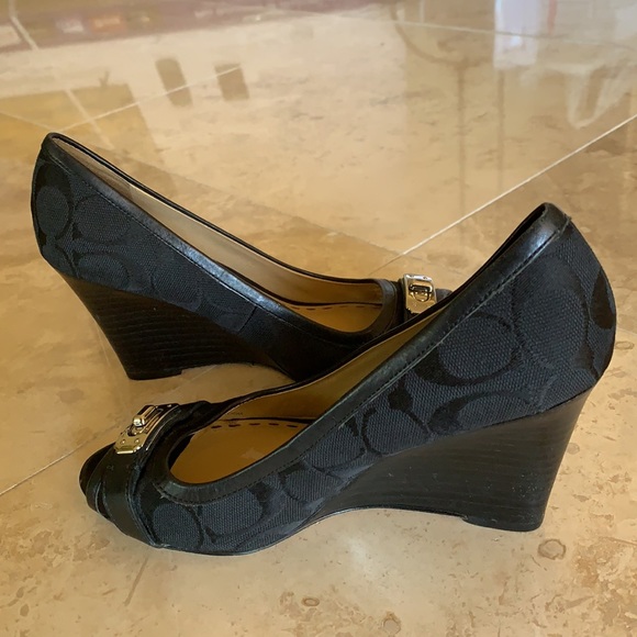 Coach Black Peep Toe Wedge Heel - Picture 6 of 9
